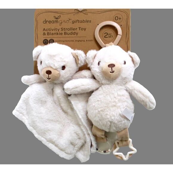 Dreamgro Activity Stroller Toy & Blankie Buddy Cream Fuzzy Bear Plush Lovey - Picture 1 of 3